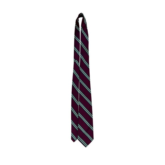 Vintage Brooks Brothers Burgundy & Green Silk Striped Tie Woven In England - Picture 4 of 7